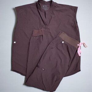 FIGS Scrub Set Brown Pink Size Small